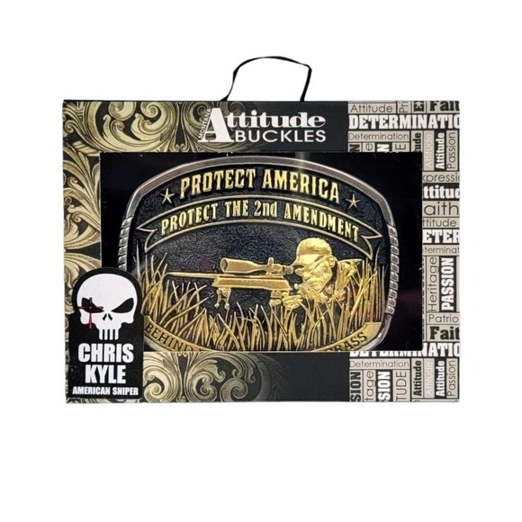 Montana Silversmiths Chris Kyle Protect 2nd Amendment Buckle‎ Retail $55 ~ NEW - Picture 2 of 9